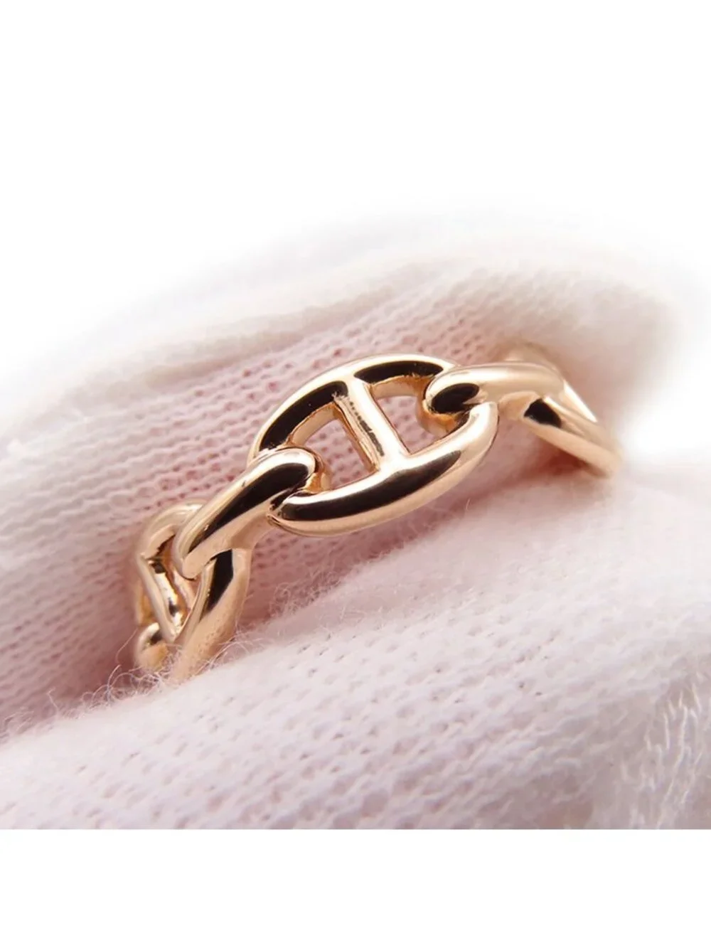 Hermes Ring Chaine D'Ancre PM 18K Pink Gold 54 Enchainee
